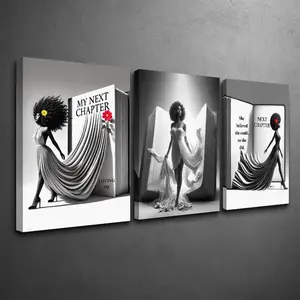 3pcs Afrocentric Canvas Wall Art - Inspirational Quotes, Modern Black & White Decor, Wooden Inner Frame, Versatile for Office or Home