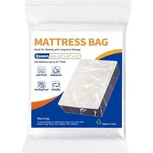 Mattress Bag for Moving Storage - Plastic Waterproof Mattress Protector Cover Heavy-Duty Mattress Moving Supplies (1 Queen)