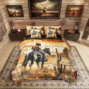 Feelyou 7-Piece Cowboy Motif Queen Comforter Set - Bed-in-a-Bag with Vintage Wild West, American Rustic Desert, Cactus Designs, Machine Washable Unique Bedding Set, Unique Bedding Sets