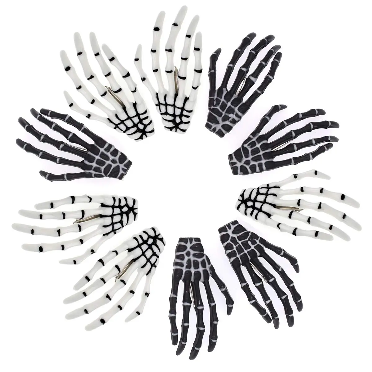 Female-Male 3-in Synthetic Skeleton Hand Hair Clips (5 White, 5 Black), Skull-Shape Hairpins for Halloween Party, Fashion Hair Accessories for Decorate Cap & Any Style Bag, 3-Inch, 5Pcs White And 5Pcs Black, Cap And Bag