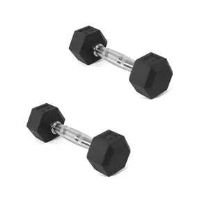 Home Gym Dumbbells Set of 2, Hexagonal Rubber Coated Dumbbells with Textured Non-Slip Handles, Space-Saving Stackable Design, Anti-Roll & Floor Protection, Full Body Strength Training Weights 5/10/15/20/25 LB