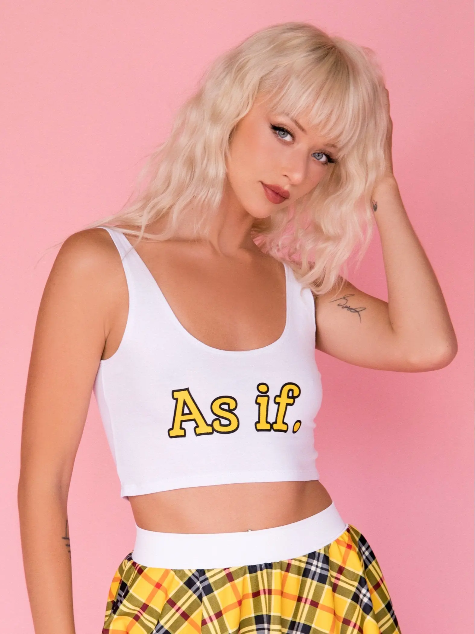 Sugarpuss As If Crop Tank Top in White - Cotton Lycra Fashionable Women's Wear for Casual 90's Style