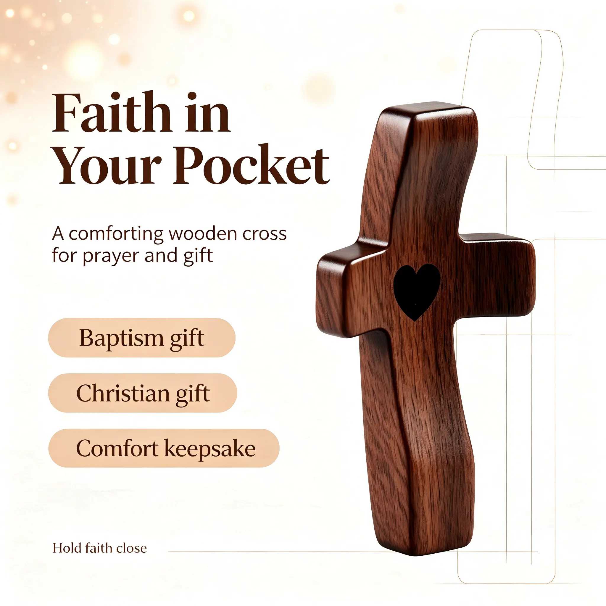 Olive Wood Hand-Carved Palm-Sized Cross Set - Christian Faith Decor, Stress Relief Collectibles, Home Religious Decoration, Easter Gift with Comfortable Grip
