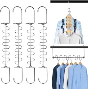 4 Pack Metal Space Saving Hangers, Stainless Steel Space Saver Hangers for Clothes, Magic Wonder Cascading Space Saving Closet Clothing Hanger Organizer Dorm Essential Space Saver