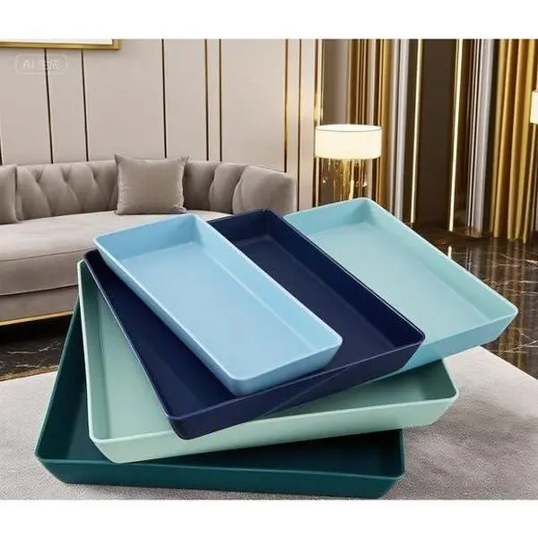 Large Unbreakable Rectangular Serving Trays (Set of 4) |     BPA-Free Plastic Party Platters 15" x 10" |     Reusable Durable Appetizer & Dessert Dishes |     Made in USA for Entertaining |     Lightweight Easy-Clean Snack Serving Solution