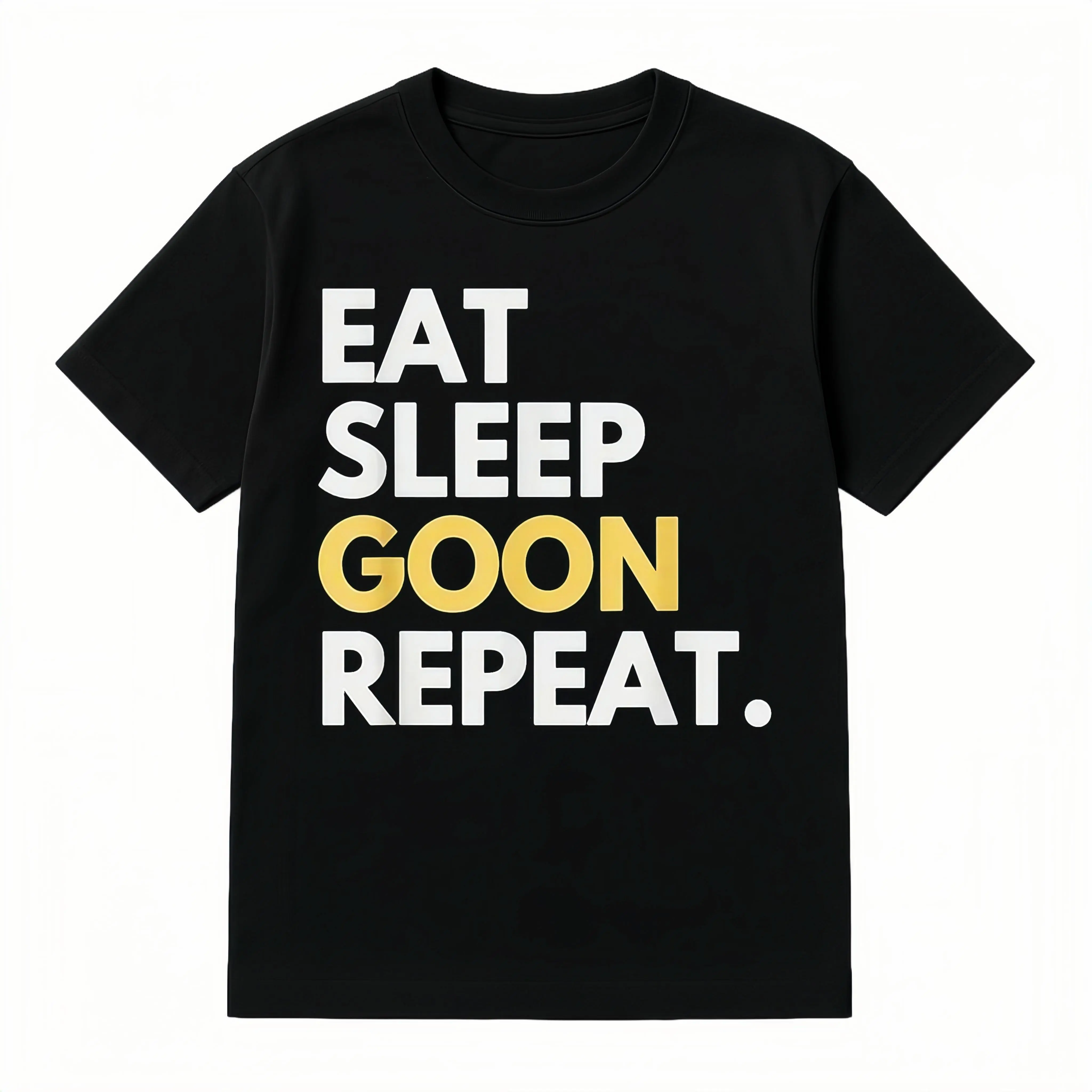 Men's Short-Sleeve Round Neck Soft Streetwear T-Shirt - Gooner Funny Gooning Meme Eat Sleep Goon Repeat, USA-Made Knitted Pure Fabric Menswear Sports Apparel, Shortsleeve