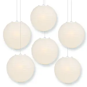 6-Pack 10 Inch Beige / Ivory Parallel Ribbing Round Paper Lanterns