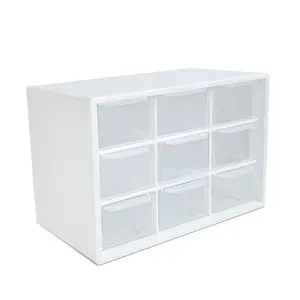 Small Drawer Organizer for Desk, Mini Desktop Drawer Organizer with 9 Clear Drawers Boxes Wall