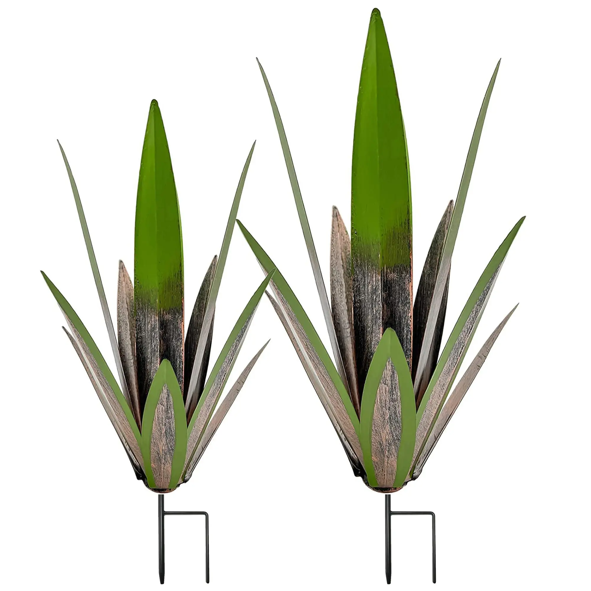 2-Piece Artistic Metal Agave Plant Decorative Posts (2 Sizes: 1 Large, 1 Small) - Rustic Look Sculpture, Outdoor Garden Decor for Lawns/Patios, Ideal Housewarming Gifts, Enhances Natural Beauty Home Decore Modern Home Decoration Leaf Art, Father's Day, 2