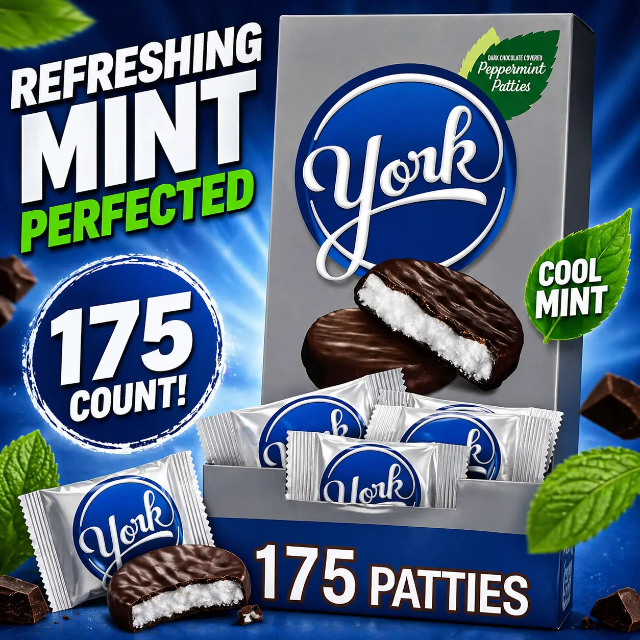 York Peppermint Patties 175 Count Changemaker  Dark Chocolate & Peppermint Candy | Individually Wrapped Bulk Treats for Offices & Parties