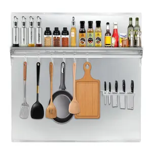 30"x30.7" Stainless Steel Range Backsplash for Stove Hood - Wall Mount Kitchen Back Panel with Storage Shelf & Knife Rack - Install with Pre-Drilled Holes - Commercial Backsplash Shield