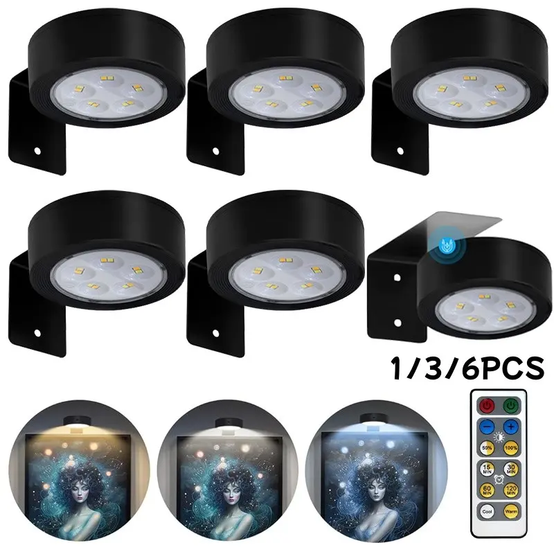 Wireless Magnetic LED Bright Picture Light, Adjustable Dimmable Timer Lamp, Battery Powered, Energy Saving Wall Mount Display Light for Home Decor, Cordless Wall Lamp, Battery Operated Sconce