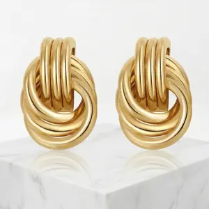 Gold Knot Earrings for Women, 14K Gold Plated Chunky Drop Dangle Statement Earrings, Lightweight Hypoallergenic Jewelry