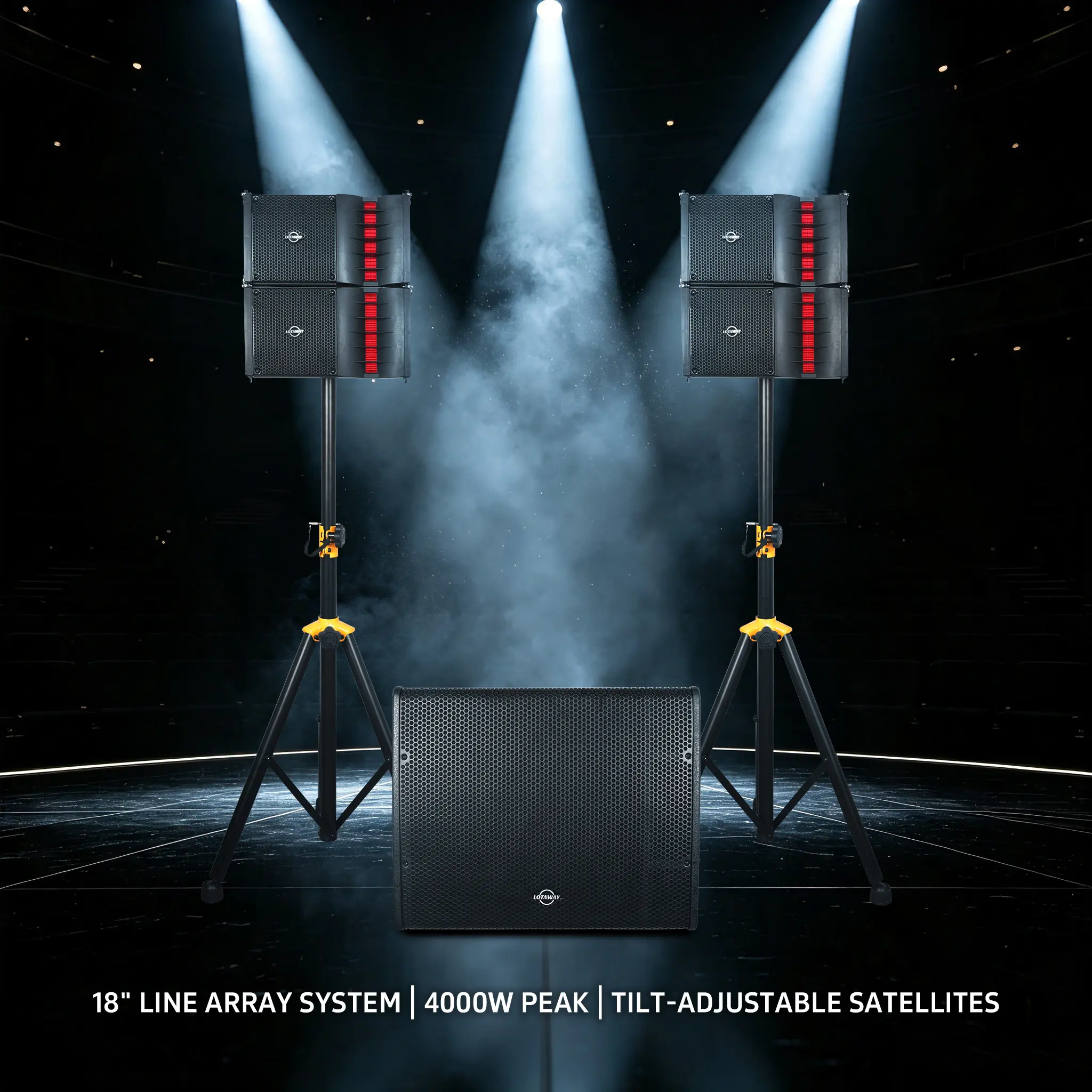 LOTAWAY SQ-2.1 Professional Line Array Speaker System - 4000W Class-D Powered PA System with 18 Inch Subwoofer, Dual Column Arrays, DSP Mixer for Gigs, Live Performances (Bass Speakers Included)
