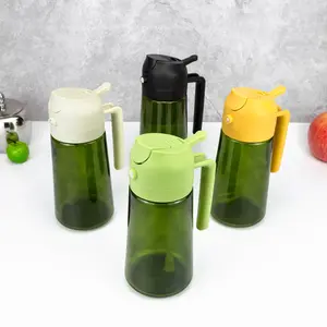 Dark Green Glass Olive Oil Sprayers with Stickers - 480ml BPA-Free Food-Grade Oil Mister, Light-Blocking Design & Protective Packaging for Kitchen Cooking, Air Fryer, Outdoor BBQ Dispensers Utensils