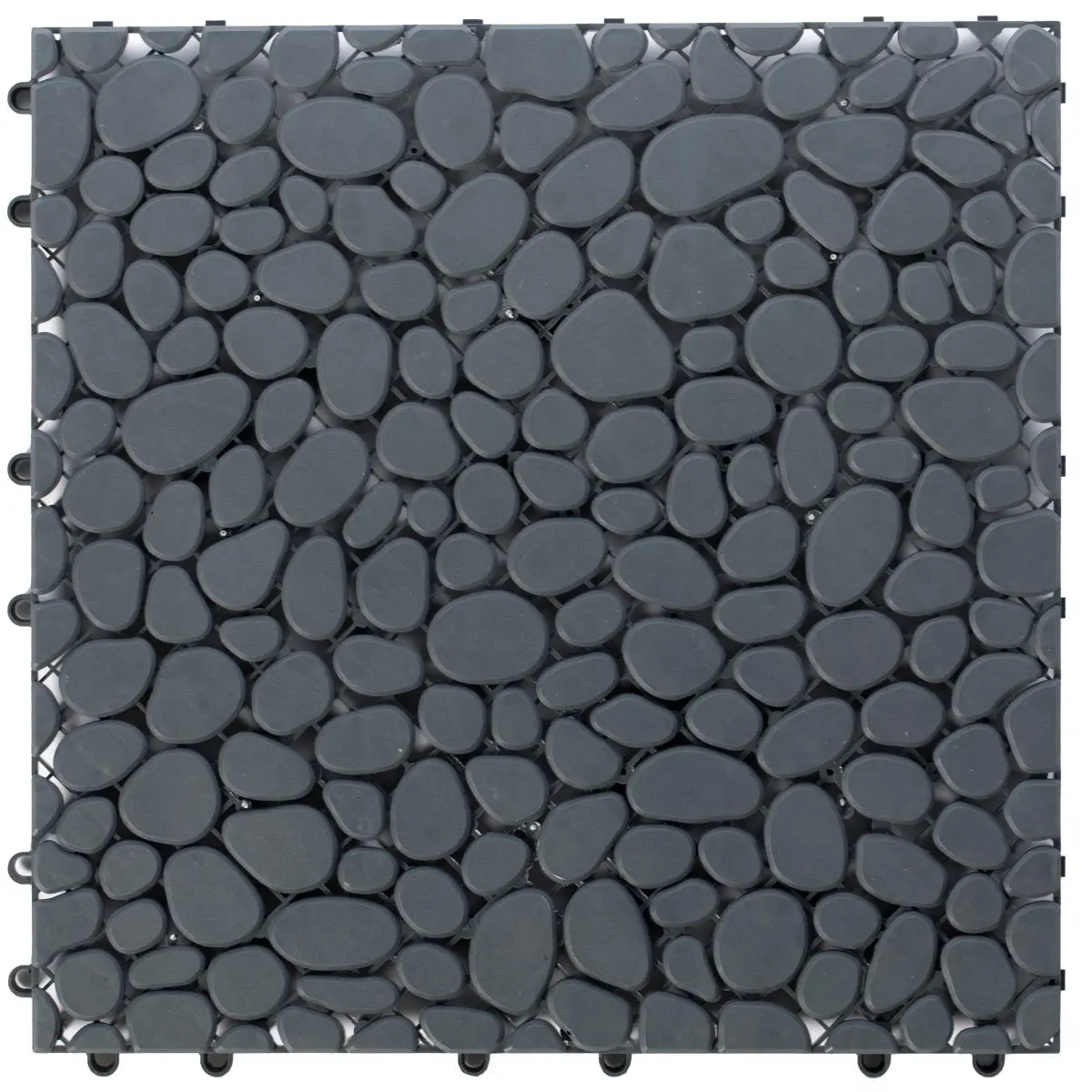 Gardenised QI003970.5 Interlocking Gray Cobbled Stone Look Pavers (Pack of 5) - 0.75"h x12"w x12"d, Anti-Slip, Permeable Slots, Mess-Free Pathway, Airflow & Water Drainage, Easy to Install, Weather Resistant, Decorative for Patio-Deck
