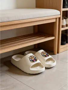 Tiger Head Print Cloud Sandals, Casual Eva Material, Medium Width, Less Than Ankle Height, All Seasons, Trendy Home Slippers