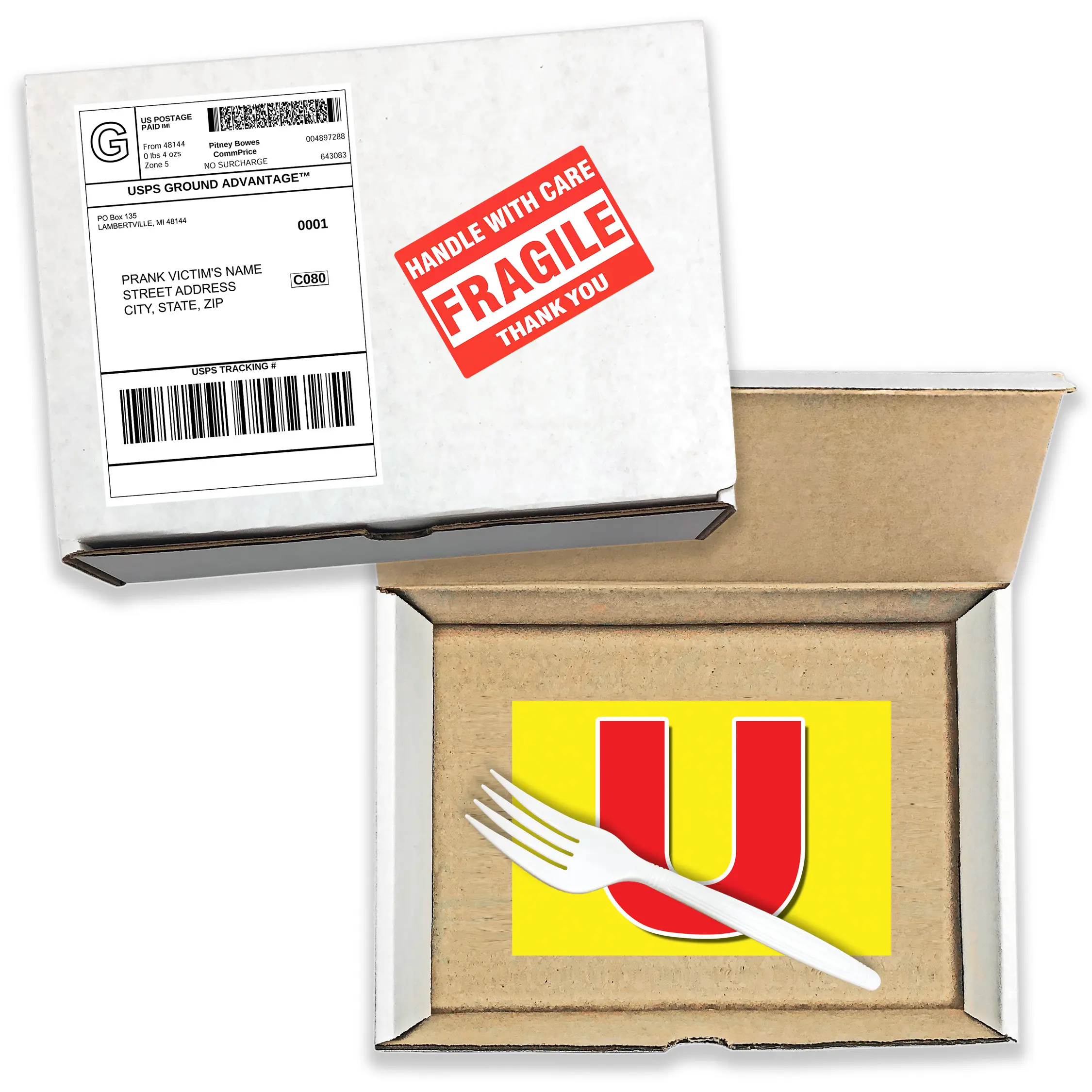 Prank Mailer - Fork Gag Box Gets Sent Directly to Your Recipient, 100% Anonymously!