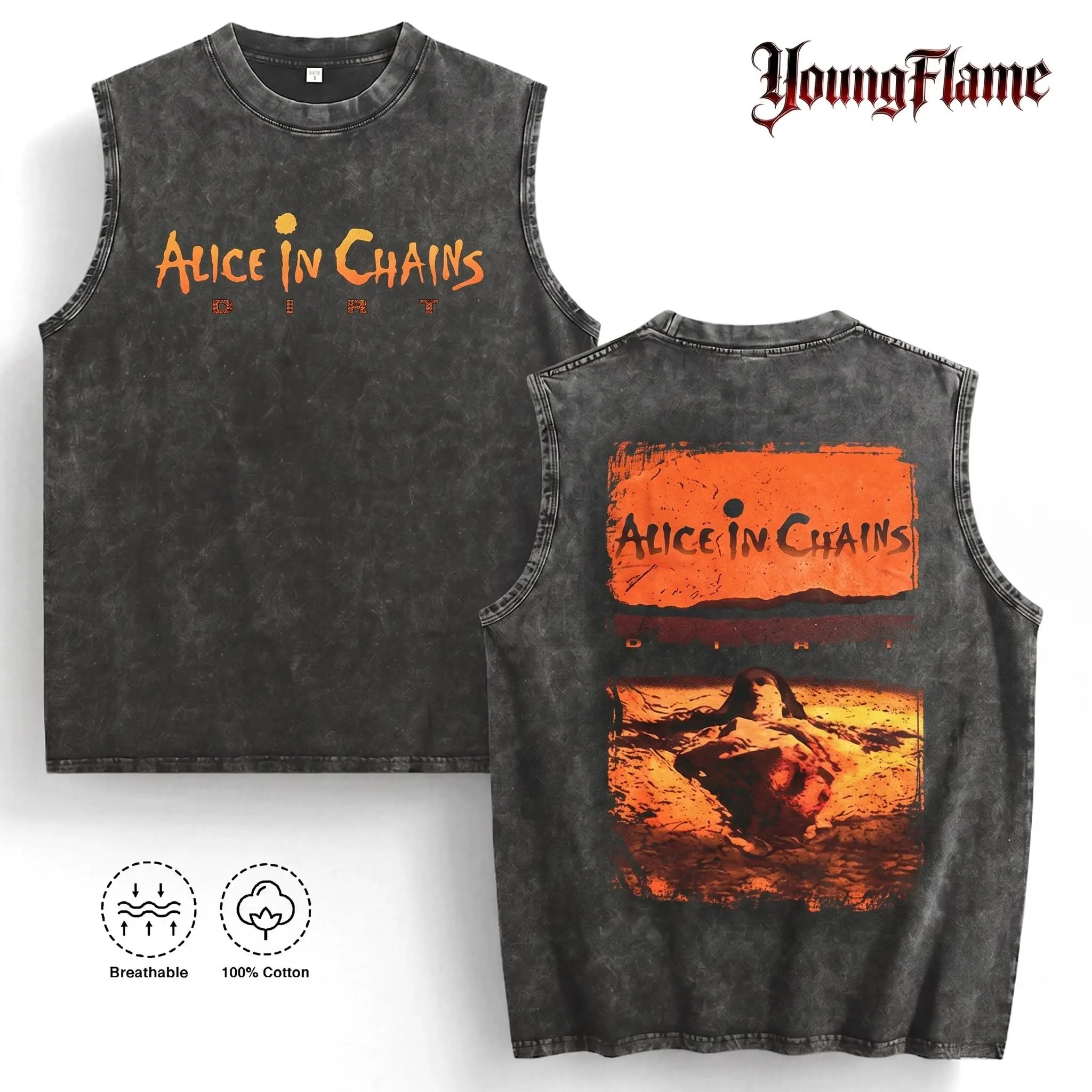 Vintage Acid Wash 90s Grunge Graphic Muscle Tee | Desert Alt Rock Sleeveless Shirt | 100% Cotton Men's Streetwear short-sleeved t-shirt men t-shirt gift cottontees top vintage menswear loose fit summer casual shirt
