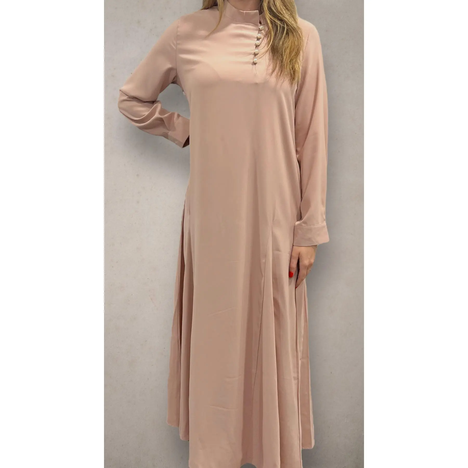 Pearl Side Button-Up Abaya Light Pink