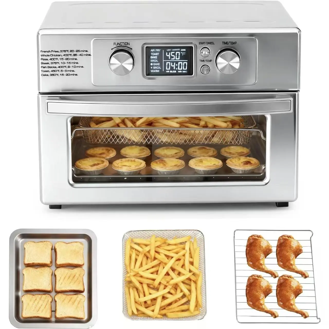 23QT Air Fryer Toaster Oven Combo Extra Large, 4-in-1 Convection Oven Countertop with Bake Toast Broil Air Fry, Stainless Steel, Up to 450°F
