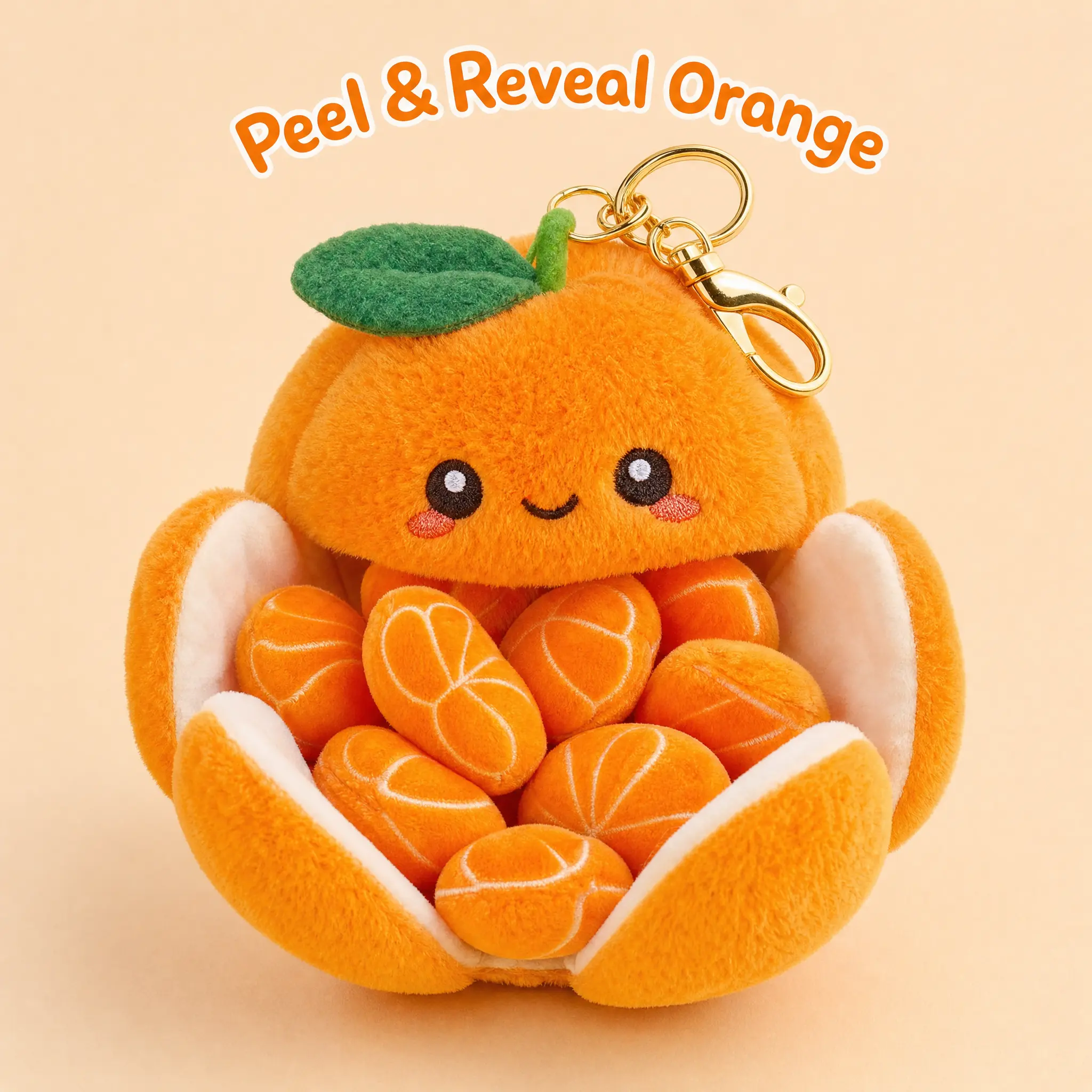 Peelable Orange Plush Keychain, Cute Orange Stuffed Toy with Hidden Segments Inside, Interactive Peel & Reveal Plush Charm, Soft Stress Relief Fidget Gift for Kids, Teens & Adults