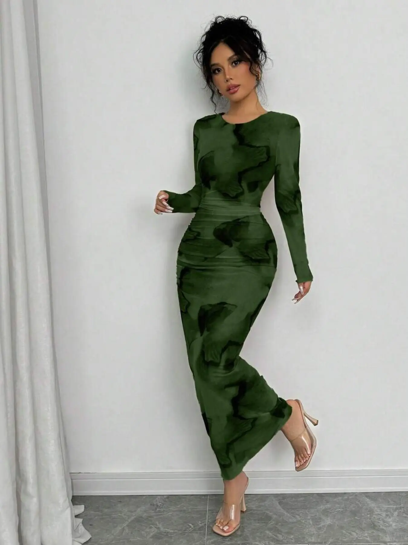 Elegant Gradient Long Sleeve Slim Fit Women's Dress, Spring Summer Fashion, Stylish Long Skirt, Perfect for Casual Wear, Womenswear, Elegant Chic Dress