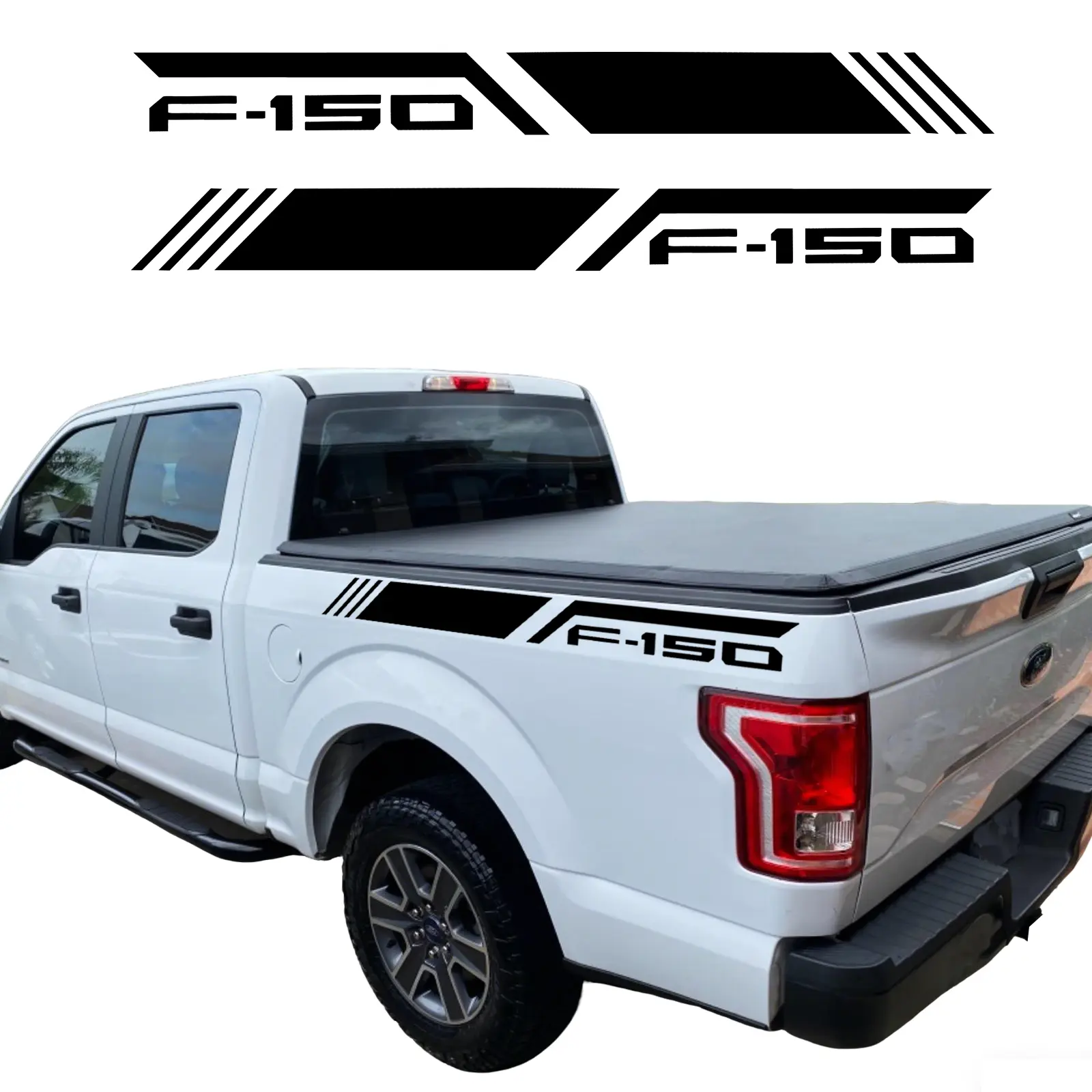 2Pcs Vinyl Waterproof Matte Black Stripe Decals for Ford F-150 F150 Pickup Rear Bed Side Stickers Truck Box Decoration