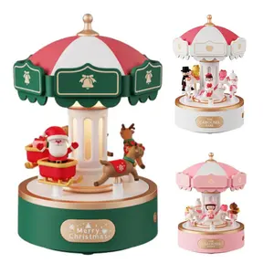 Christmas Carousel Design Music Box, 1 Count Carousel Music Box, Table Top Decorative Crafts, Wind-Up Revolving Musical Box for All Age, Christmas Gift