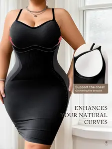 Plus Size Seamless Body Shaping Dress, Womenswear, Shapewear, Waist Cinching, Abdomen Slimming, Wearable Underwear, Molded Cups, Fitted, All Seasons