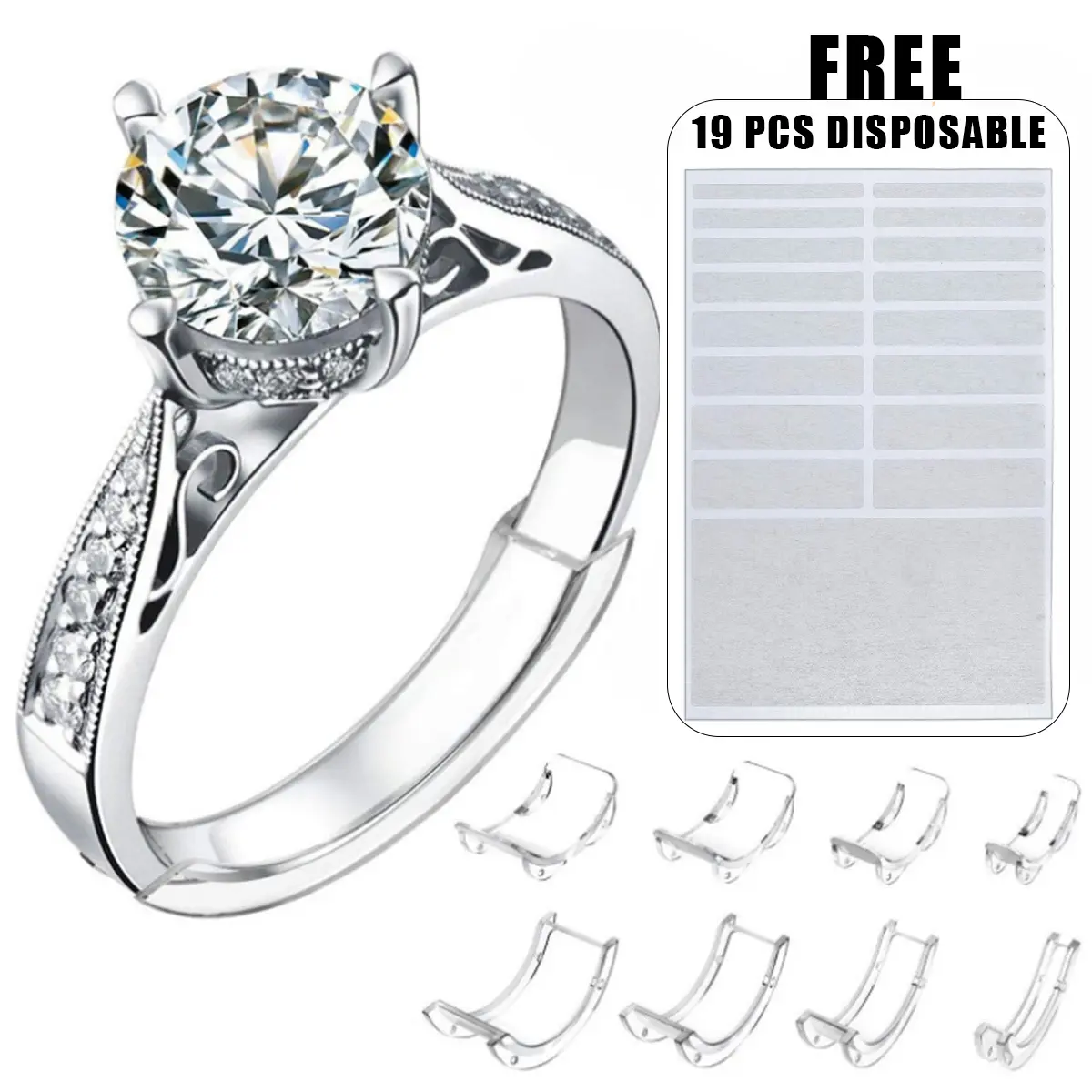 8Pcs Practical Ring Adjuster Set, Hidden Comfort Ring Sizer, Anti-slip Anti-spin Ring Reducer for Men Women, Comes with Jewelry Polishing Cloth