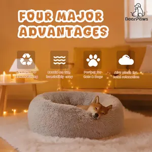 DearPaws Comfy Donut Dog Bed Extra Large 39" Anti-Slip Round Fluffy Plush Faux Fur Calming Pet Bed for Cats & Dogs Up to 120 lbs