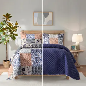 Mocassi 3-Piece Patch Plaid Quilted Reversible Bedspread Coverlet Set