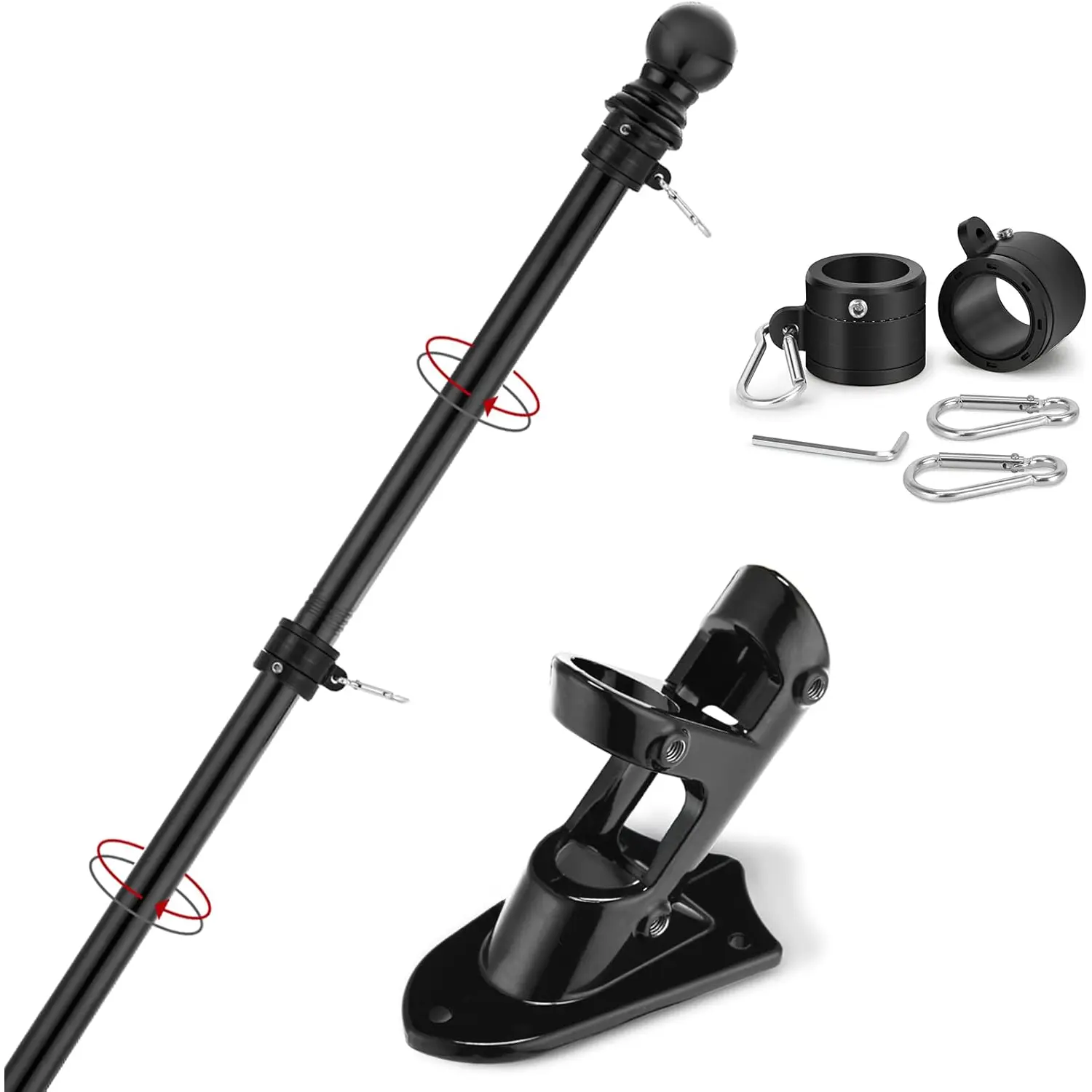 Flag Pole,6FT  Flag Pole & Bracket-Flagpoles for 3 x 5 Flags Holder for House Porch & Outdoor,Tangle Free and Wall Mount Flag Pole Kit (Without flag,Black)