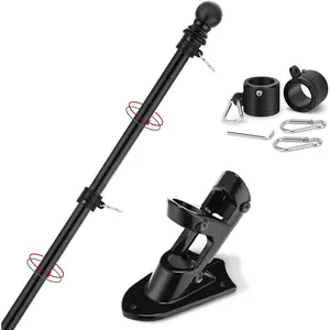 Flag Pole,6FT  Flag Pole & Bracket-Flagpoles for 3 x 5 Flags Holder for House Porch & Outdoor,Tangle Free and Wall Mount Flag Pole Kit (Without flag,Black)