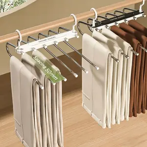 6 Layer Pants Hanger Space Saving Closet Organizer with 50mm Wide Spacing, Anti-Slip Multifunctional Pants Rack for Jeans Trousers Wardrobe
