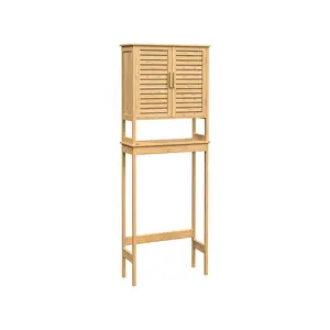 SONGMICS HOME Over The Toilet Storage Cabinet with Charging Station, Bathroom Cabinet with Adjustable Inside Shelf and Bottom Stabilizer Bar, Space-Saving Toilet Rack