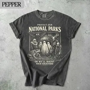 Comfort Colors Protect Our National Parks T Shirt, Cryptid Graphic Tee, Ghost Wendigo Skull Shirt, Nature Lover Outfit, Spooky Outdoor Adventure Top