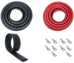1/0 Gauge Welding Battery Cable Kit - Includes 10 pieces of 3/8" Tinned Copper Cable Lugs and 3 Feet Black Heat Shrink Tubing Heavy Wire