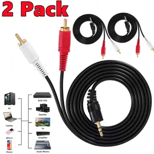 2 PACK 3.5mm Audio Male to 2 RCA Y Male Stereo Cable Cord Wire Plug 5FT Aux Audio Headphone Jack Converter Adapter Cable
