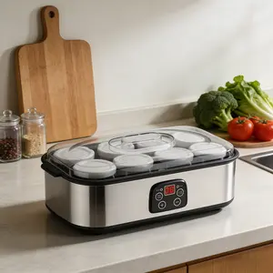 Stainless Steel Yogurt Maker with 8 Glass Jars – Custom Ferments + 5 Free Bonus Gifts