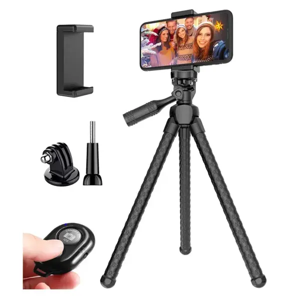 Adjustable Smartphone Tripod with Wireless Remote, Mobile-Cellphone Digital Selfie Accessory for Landscape Photography, Accessories, Bluetooth