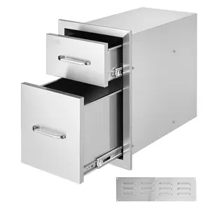 VEVOR Outdoor Kitchen Drawers 13\" W x 20.4\" H x 20.8\" D, Summervibes,Summervibes, Flush Mount Double BBQ Access Drawers with Stainless Steel Handle, BBQ Island Drawers for Outdoor Kitchens or Patio Grill Station