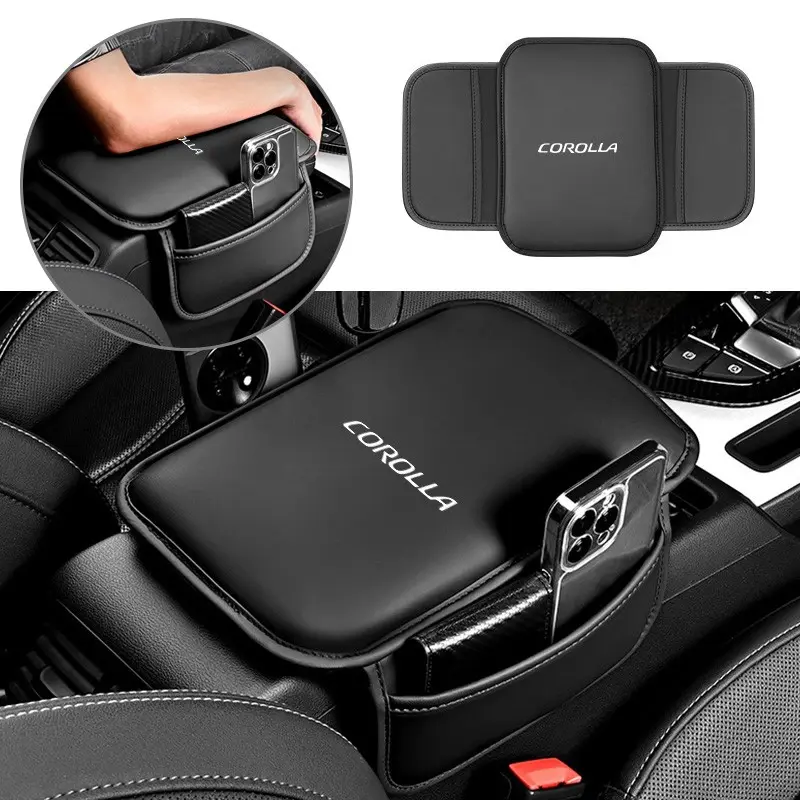 Universal Leather Car Armrest Box Pad with Pocket, Central Memory for Toyota Corolla, Comfortable Armrest Cushion, Car Storage Organizers, Car Interior Storage, Car Accessories, Car Organization Accessories, Car Organization Supplies