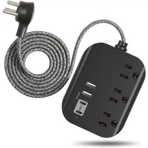 Travel Essentials -  Power Strip with USB, Compact Flat Plug Extension Cord 5ft with 3 Outlets 4 USB Ports, Non Surge Cruise  Haves, Cruise Ship Essentials, Dorm Room, Apartment Essentials