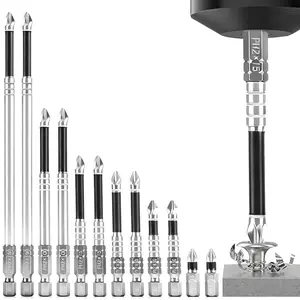 12 Piece Set S2 Steel Magnetic Hex Shank Bits H6 (6mm) 1/4 Inch (6.35mm), 6 Sizes, Home Industrial Universal Furniture Assembly Car Repair Tool Screwdriver Bits Driver Bit Set