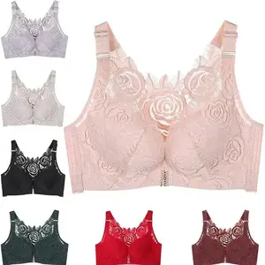 Ladies' comfortable rose bra, front closed lace comfortable wireless bra, wireless upward push seamless bra