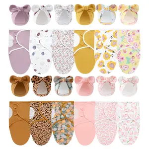 3 sets of newborn swaddle blankets and hats, suitable for boys and girls from 0-3 months, newborn anti-startle design, cute hat with bow, newborn gift.