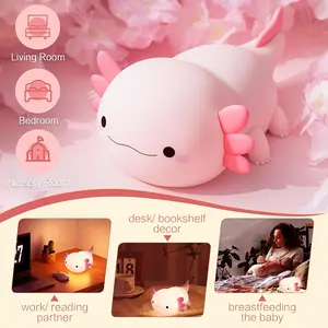 USB Rechargeable Axolotl Night Light - Ambient Night Lights Cute Touch-Control Lamp with Timer & Color Change, a Smart & Playful Companion for Nursery, Bedroom, or as a Holiday Gift, Usb Powered Lamp