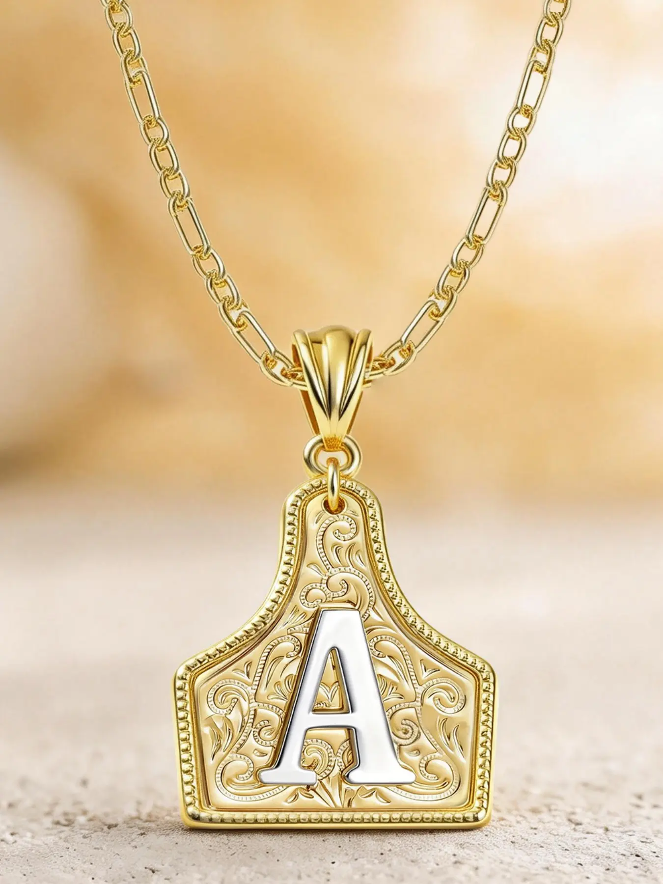 Western Cowboy Letter Pendant Necklace, 26 Letters, A-Z Copper Plated 14k Gold, Fashion Jewelry, Unisex, High-Quality Accessory, Necklace With Initials